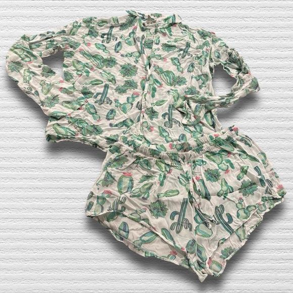 ASOS DESIGN Cactus 100% Modal Traditional Shirt & Short Pajama Set - Picture 2 of 6